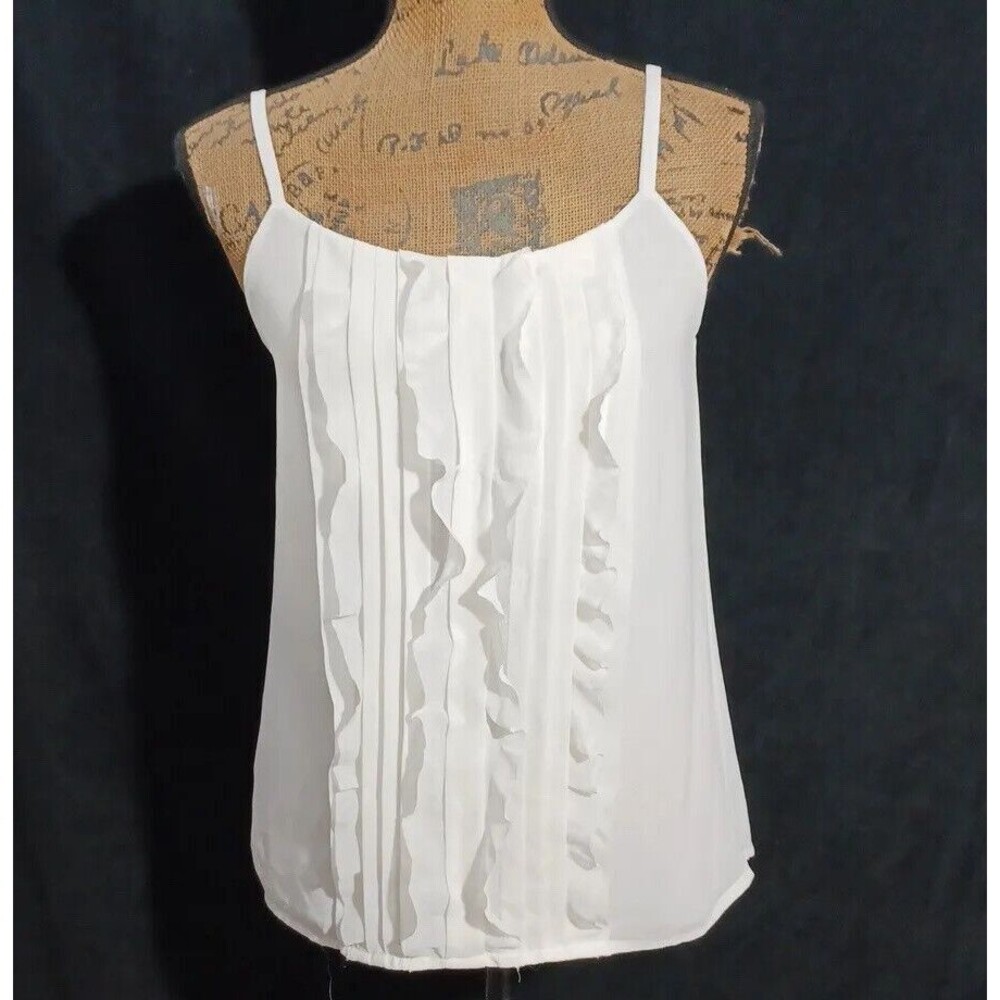 Ann Taylor LOFT XS Tank Top White‎ Ruffle Tier Front Cami Layer Basic CUTE